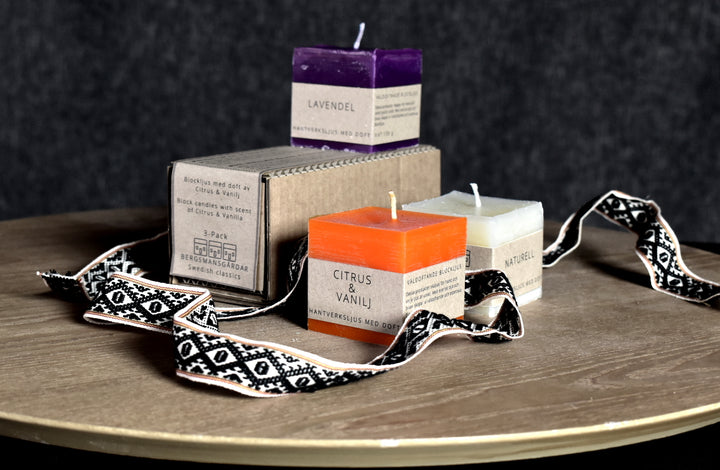 Rustic block candles 3-pack with scent of Beeswax, Lavender and Citrus/Vanilla