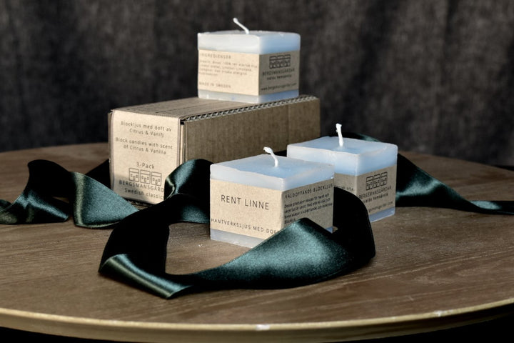 Rustic block candles 3-pack with scent of Fresh Linnen